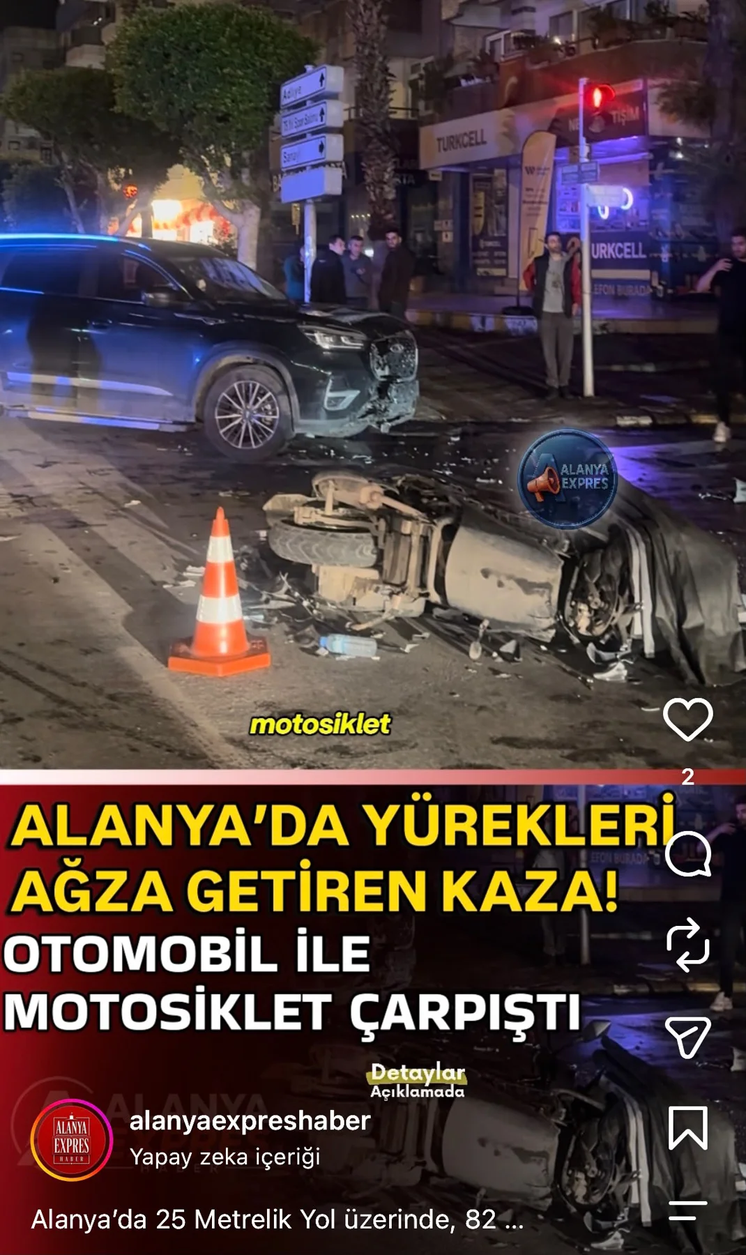 Kazada motosiklet sürücüsü hastaneye kaldırıldı.